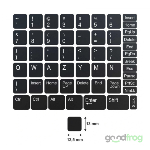 Naklejki spolszczające na klawiaturę / CZARNE / 12,5mm x 13mm